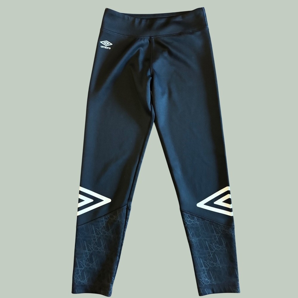 Umbro Girls Black Athletic Leggings Soccer Tights XL 14/16 Graphic Logo Gym